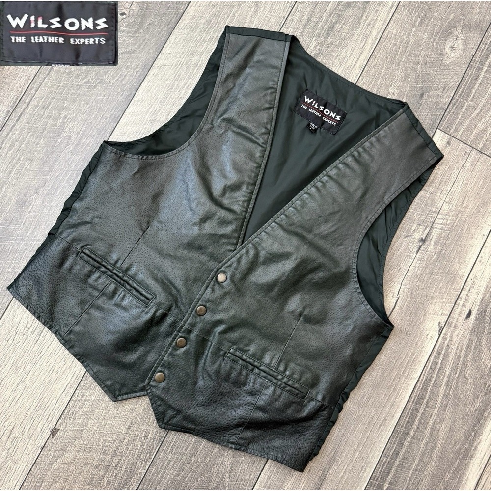 VTG Wilsons Leather Vest Green Snap Closure Biker Motorcycle Classic Mens Large